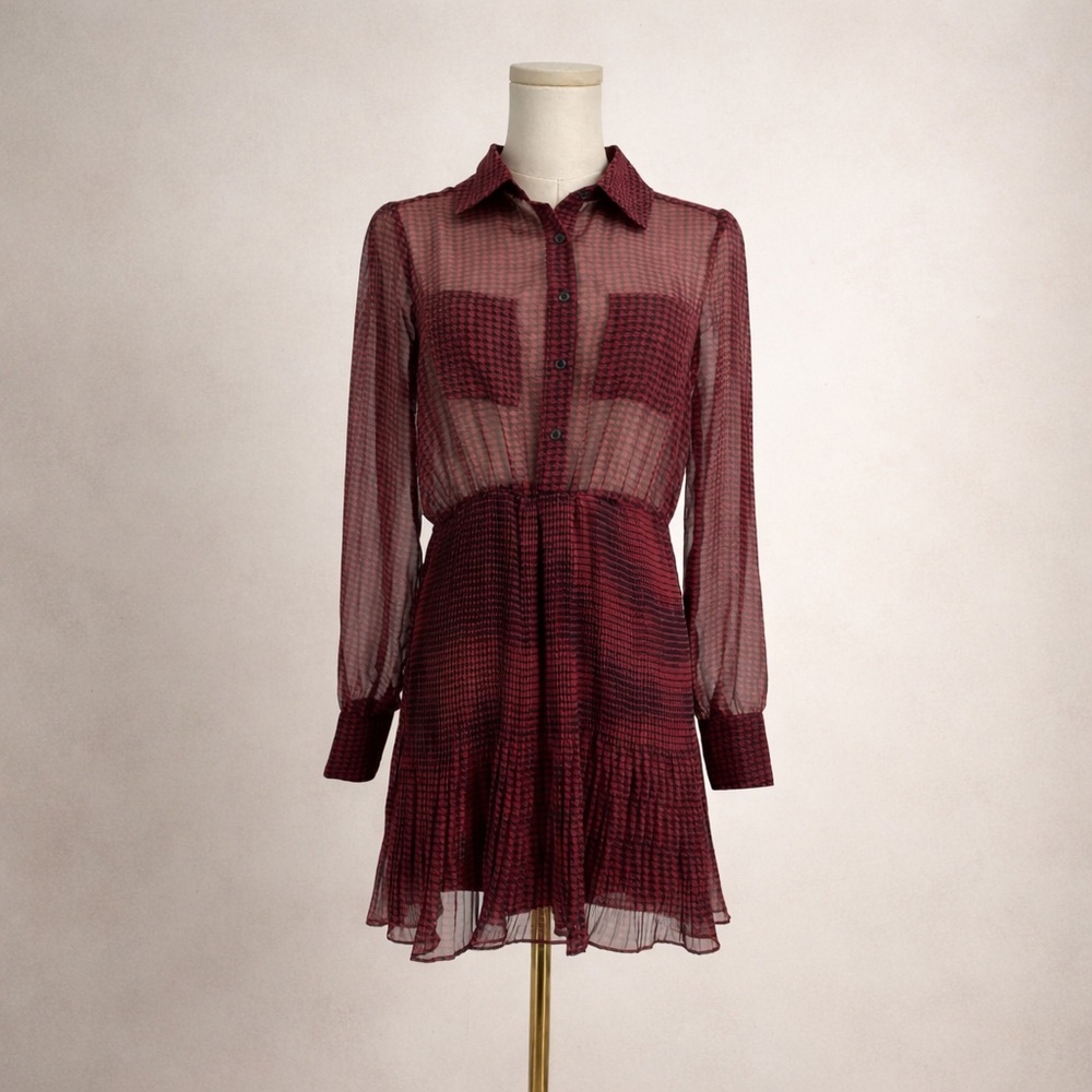 Coincidence & Chance Houndstooth Mini Shirt Dress Dark Academia Librariancore